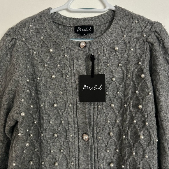 Marled Sweaters - Marled Gray Women's Cardigan Sweater Pearl Details Small Coquette Feminine